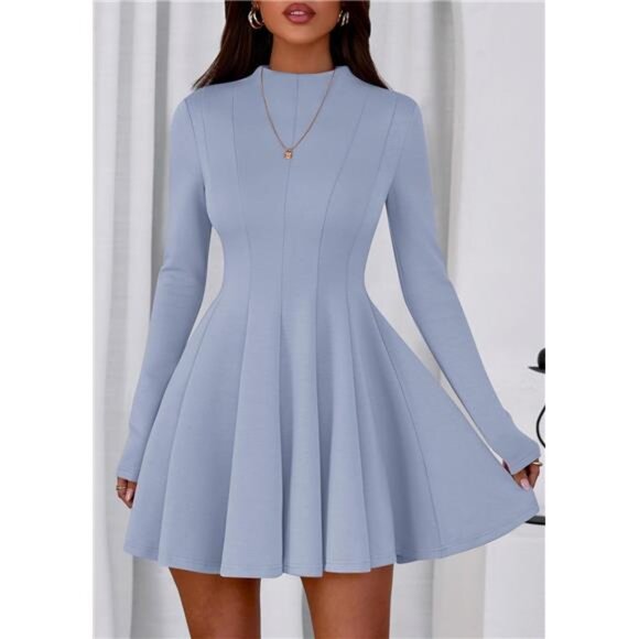Dresses & Skirts - Women Elegant Swing A Line Ruffle Dress Blue